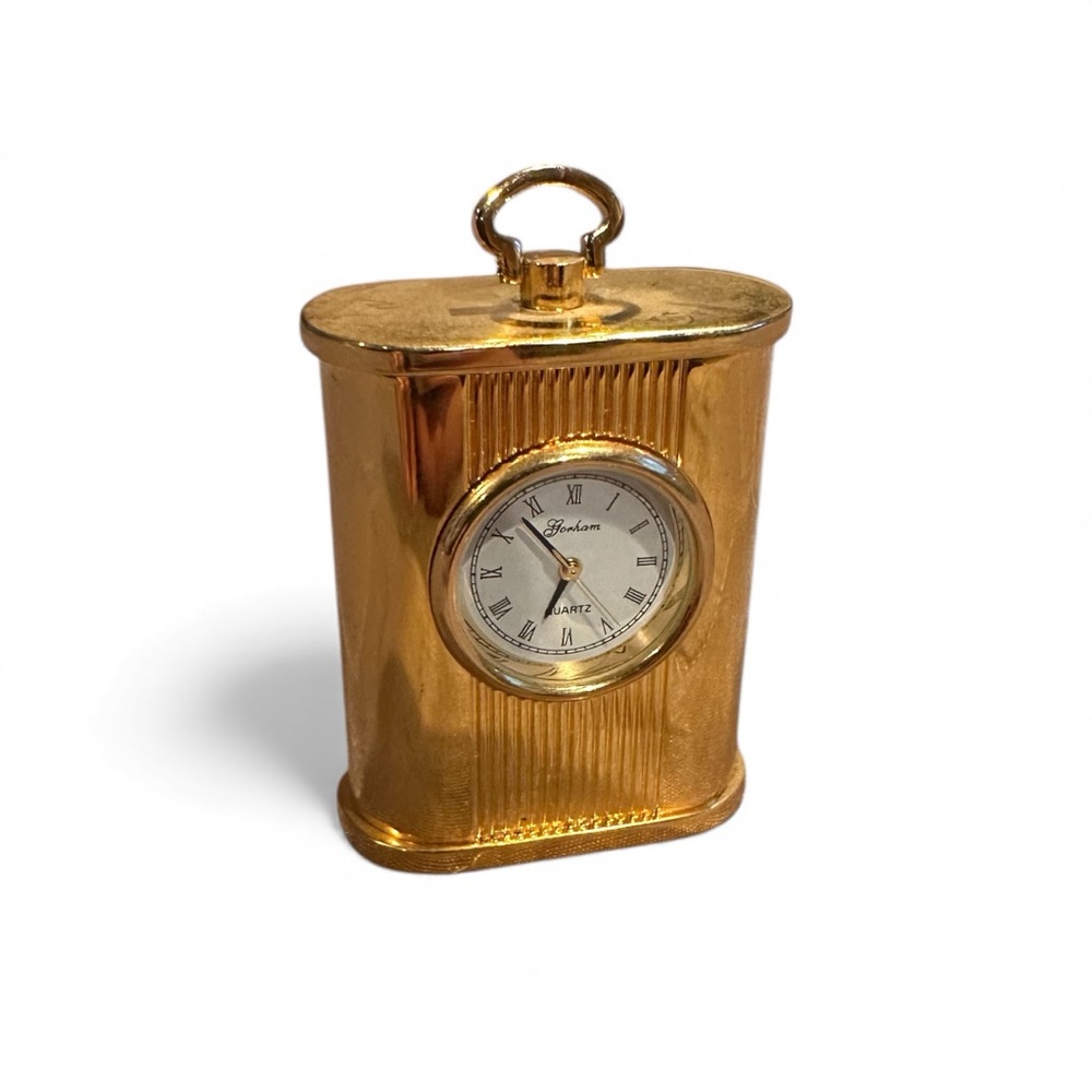 Vintage Gorham Quartz Gold Tone Miniature Clock 2" Tall - Picture 2 of 7